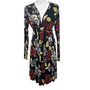 Rachel Pally LONG SLEEVE knee LENGTH CAFTAN dress black floral size XS Flowy